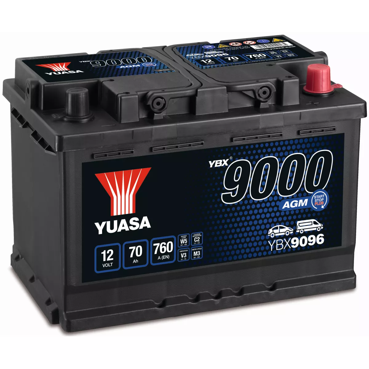 BATTERIE YUASA YBX9096 START STOP AGM 12V 70AH 760A - Batteries Auto,  Voitures, 4x4, Véhicules Start & Stop Auto - BatterySet