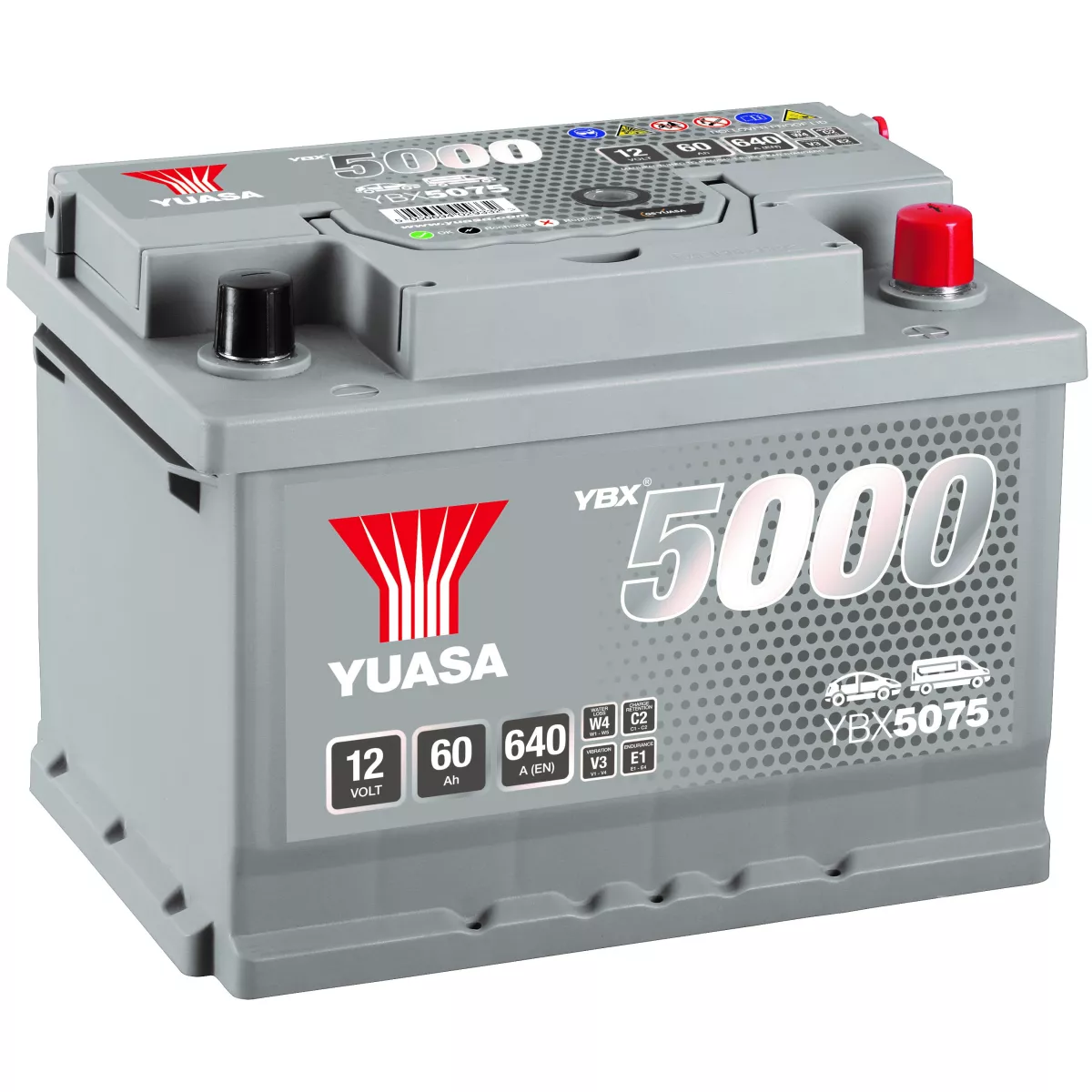 BATTERIE YUASA YBX5075 SILVER 12V 60Ah 640A - Batteries Auto, Voitures,  4x4, Véhicules Start & Stop Auto - BatterySet