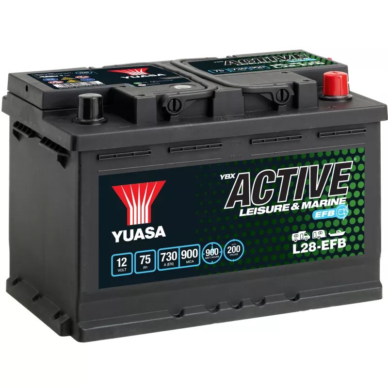 BATTERIE YUASA LEISURE L28-EFB 12V 75Ah 900A - Batteries à décharge lente  Camping-car - BatterySet
