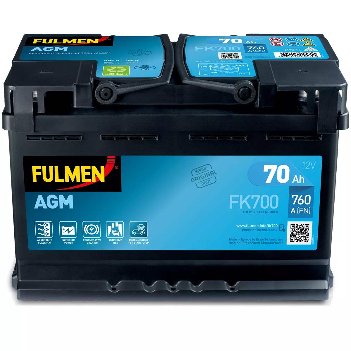 Fulmen - Batterie voiture Fulmen Start-Stop AGM FK700 12V 70Ah 760A