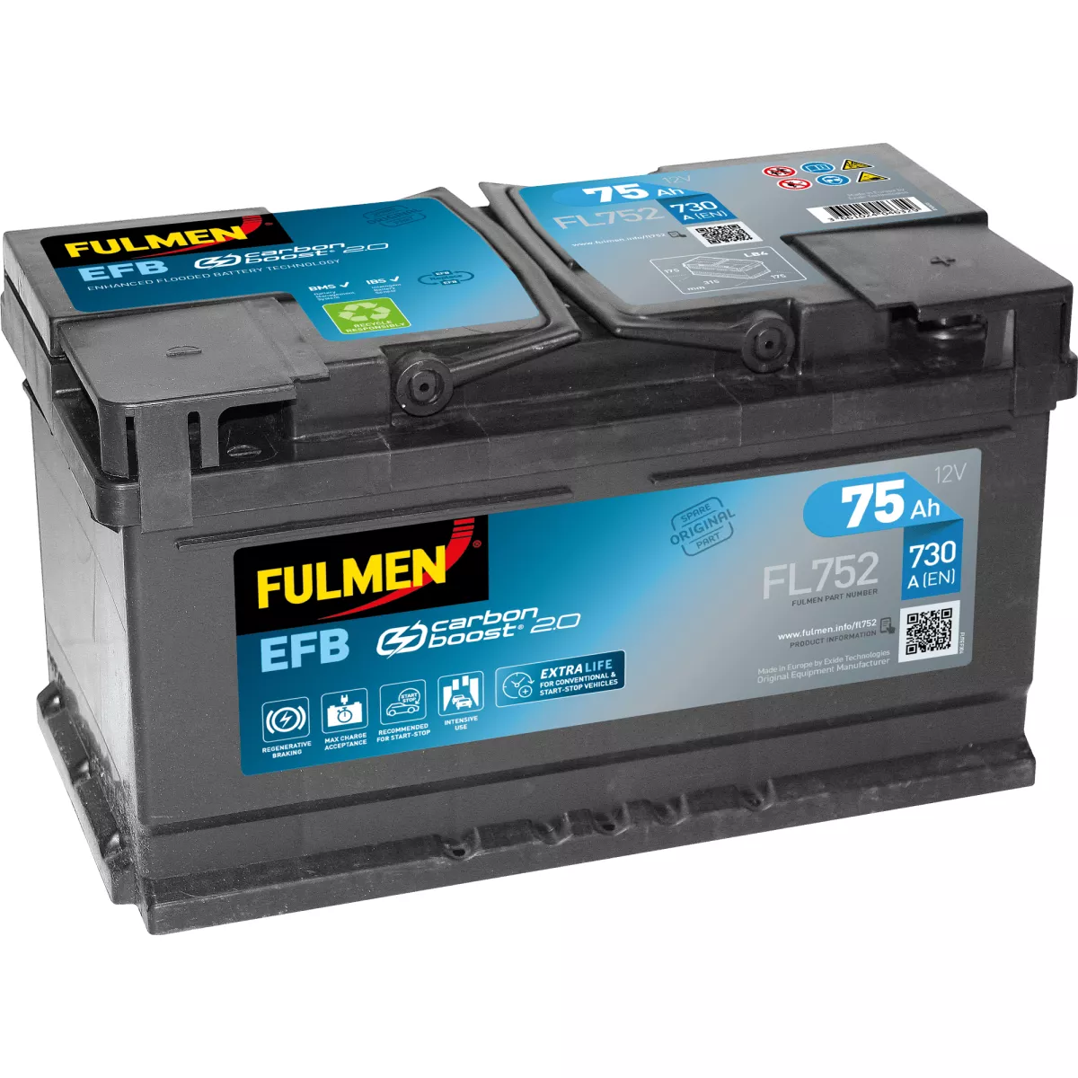 Batterie 12V 75AH : Batterie EFB Fulmen FL752 730A - BatterySet