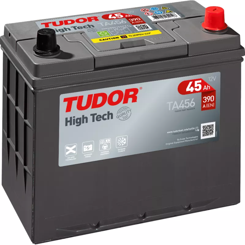 Batterie HIGH TECH TUDOR TA456 12V 45Ah 390A - Batteries Auto, Voitures,  4x4, Véhicules Start & Stop Auto - BatterySet