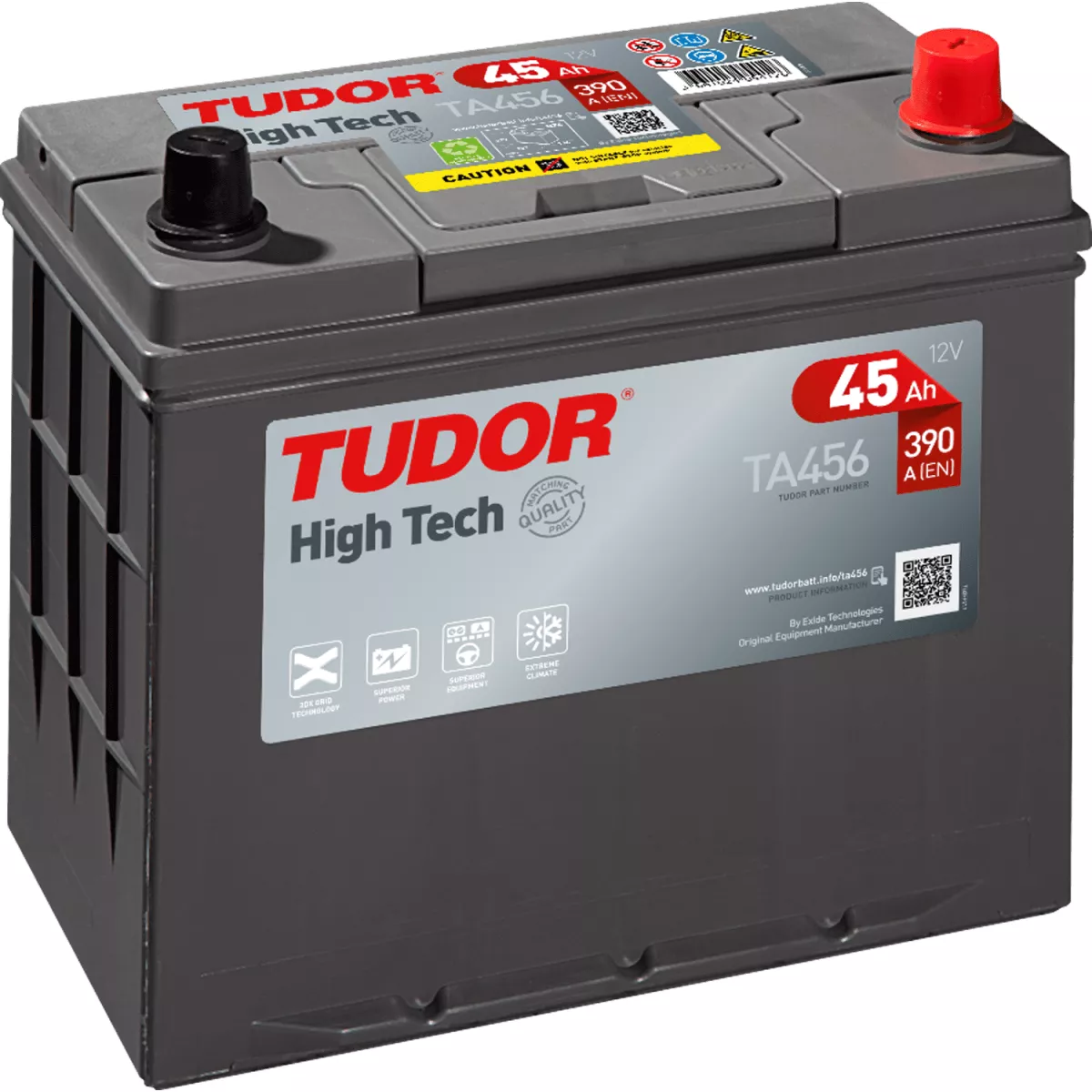 Batterie HIGH TECH TUDOR TA456 12V 45Ah 390A - Batteries Auto