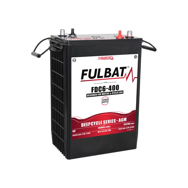 BATTERIE DEEP CYCLE AGM CARBONE FULBAT FDC6-400 6V 400AH - Batteries de  traction AutoLaveuse - BatterySet