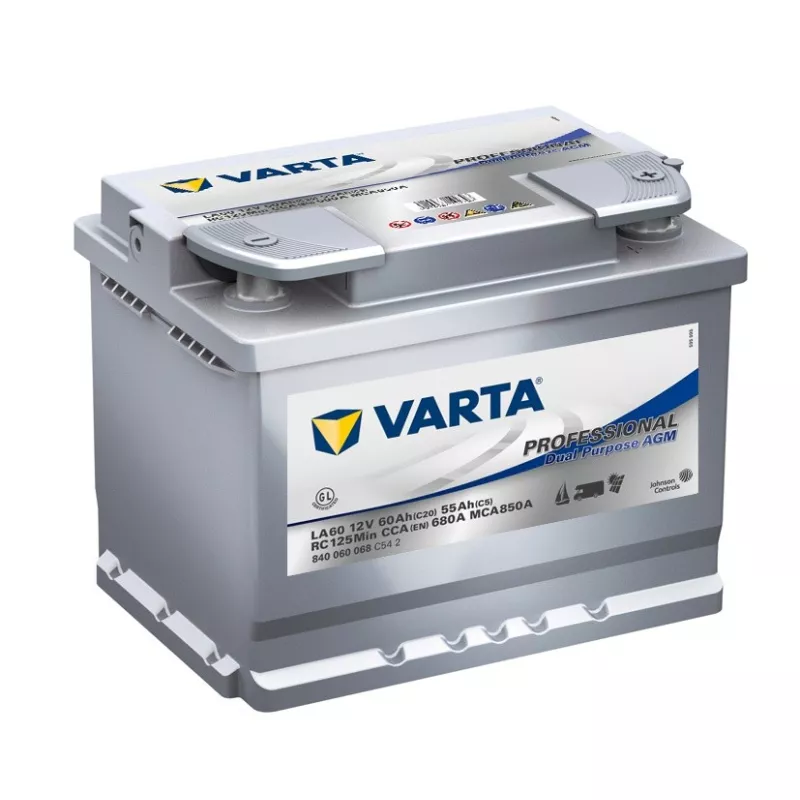 BATTERIE DECHARGE-LENTE VARTA AGM LA60 12V 60AH 680A - Batteries à décharge  lente Camping-car - BatterySet