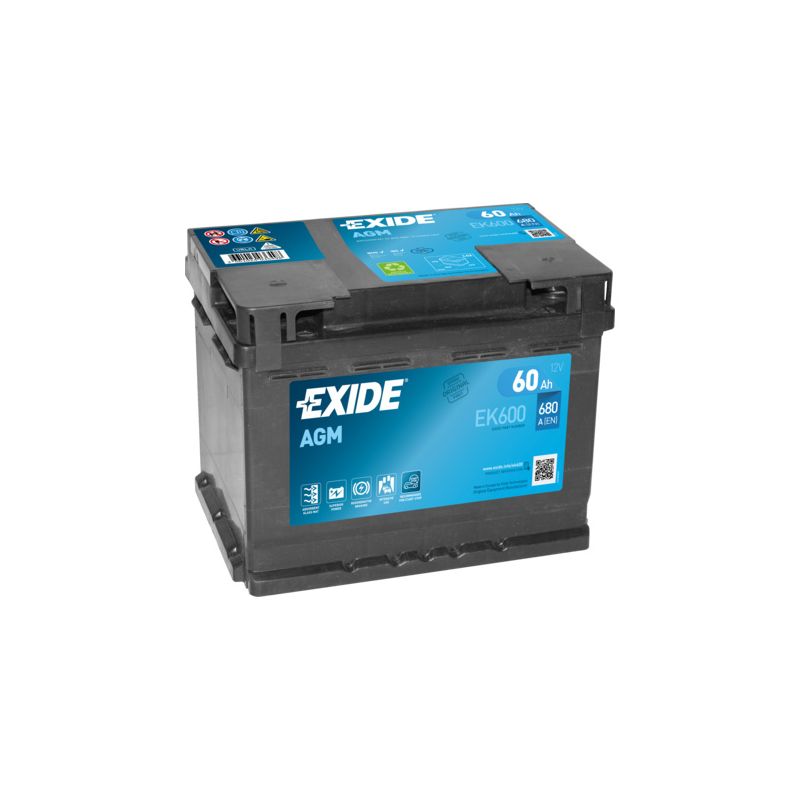 BATTERIE EXIDE START STOP AGM EK600 12V 60AH 680A - Batteries Auto,  Voitures, 4x4, Véhicules Start & Stop Auto - BatterySet