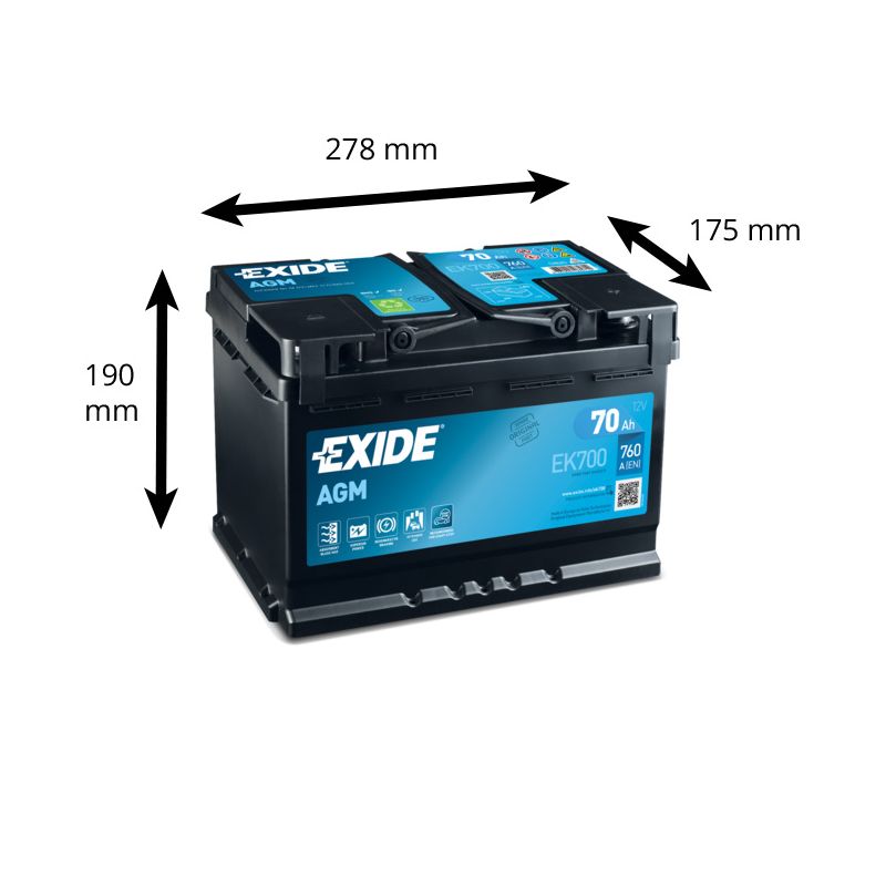 Exide Technologies AGM EK700 Batterie de Voiture 70Ah 760A Start Stop